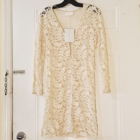 Alexis Dahl Cream Lace Boho Sheer Coverup Dress Tunic Size Small - Picture 2 of 11